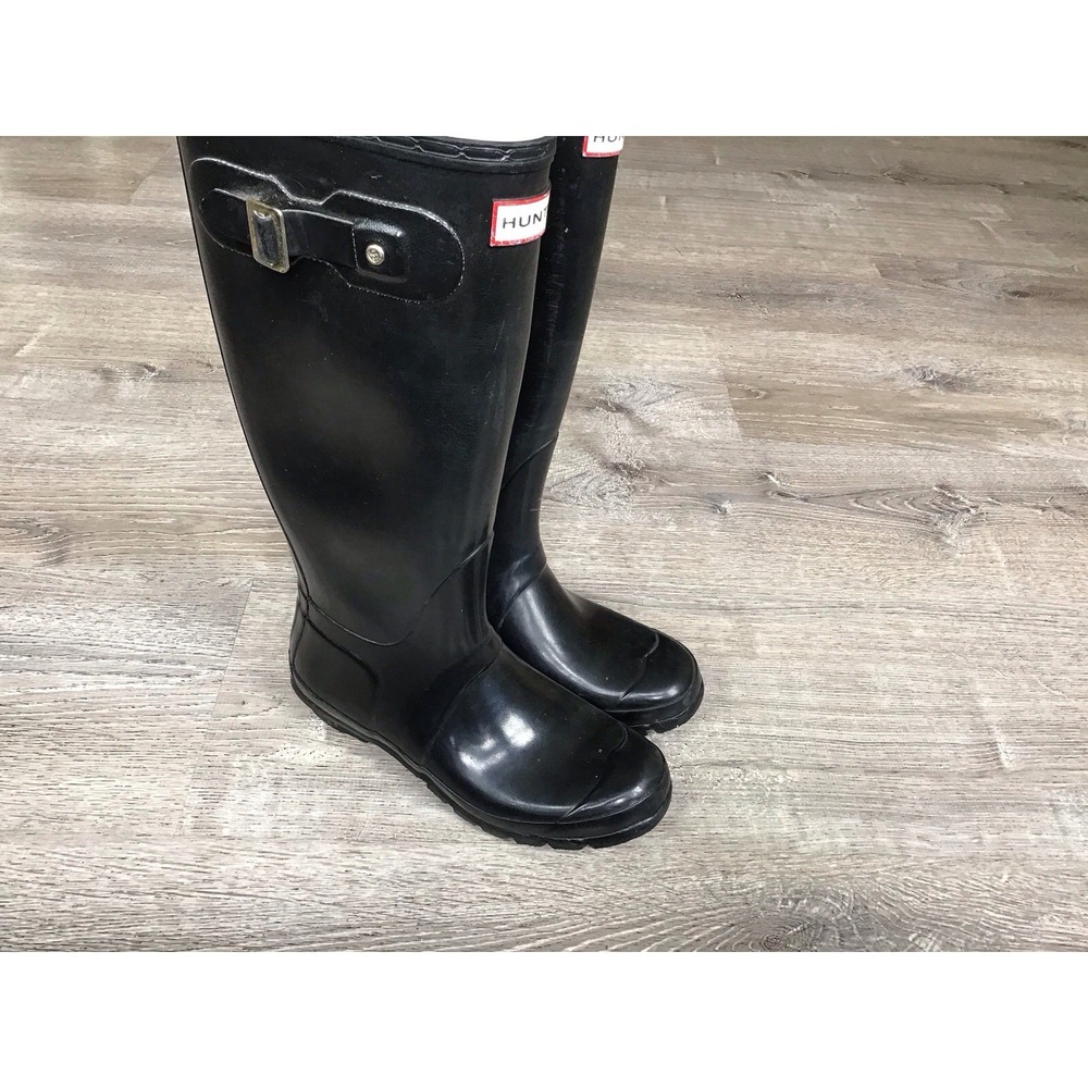 Hunter Womens Original Gloss Tall Knee High Rain Boots Black Size 5 UK / 7 US